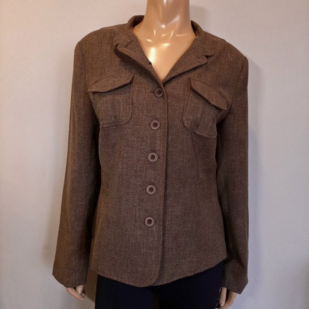 Cleo Blazer Jacket Tweed Fall Military Brown Womens Size 12 Flap Pocket Gorpcore - Picture 12 of 12